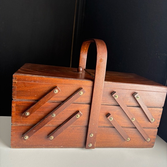Vintage Other - Mid Century Multi Tier Organized Box Fold Out jewelry Sewing Box Organizer